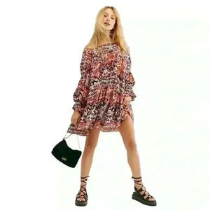 Free People Boho See Ya There Orange Mini Dress, Size XS